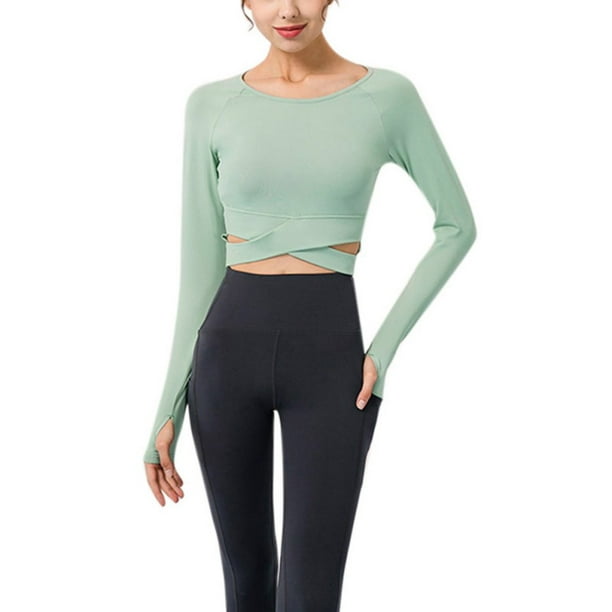 Womens Seamless Athletic Long Sleeves Yoga Shirt Breathable Quick Dry Running Sports Gym Workout Top 